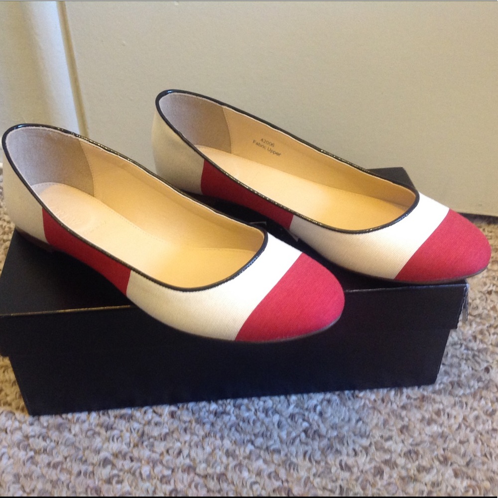 NIB J. Crew Red White Stripe Ballet Flats 7.5
